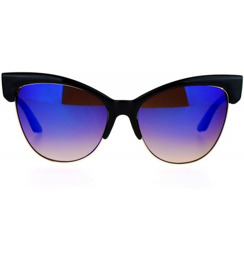 Butterfly Oversized Cateye Butterfly Sunglasses Womens Mirror Lens Fashion Shades - Black (Blue Mirror) - C0187RZDGTL $13.52