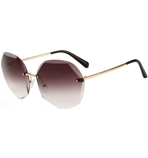 Oversized Oversized Rimless Sunglasses Geometric Gradient Lens Eyewear Diamond Cutting Glasses - Brown - CS18WSS25E3 $24.75