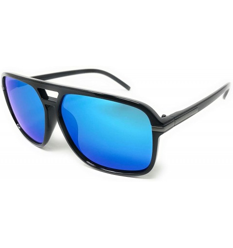 Aviator Retro - Flat Top Polarized Sunglasses Celebrity Style 70's Fashion - Black- Blue Polarized - CI18WUSN4CG $20.76