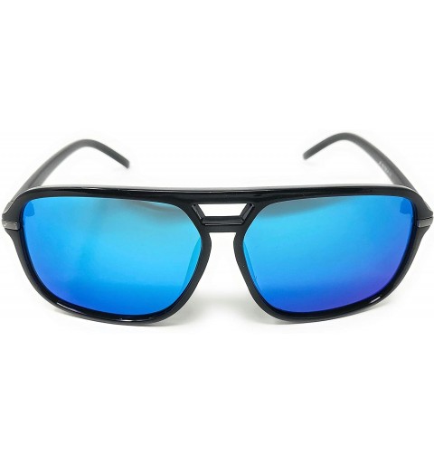 Aviator Retro - Flat Top Polarized Sunglasses Celebrity Style 70's Fashion - Black- Blue Polarized - CI18WUSN4CG $9.88
