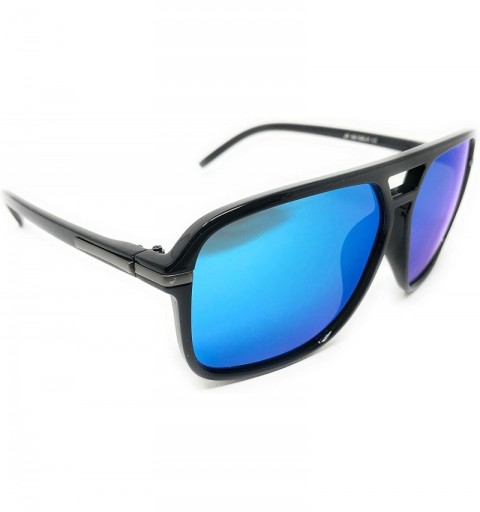 Aviator Retro - Flat Top Polarized Sunglasses Celebrity Style 70's Fashion - Black- Blue Polarized - CI18WUSN4CG $9.88