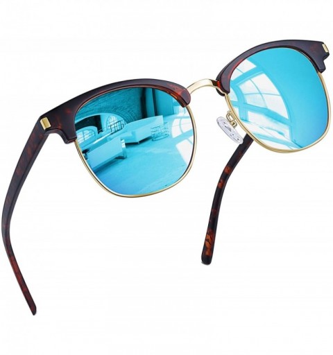 Sport Semi Rimless Polarized Sunglasses Women Men Retro Brand Sun Glasses - Retro Leopard/Blue - CR18QH97RS5 $10.81