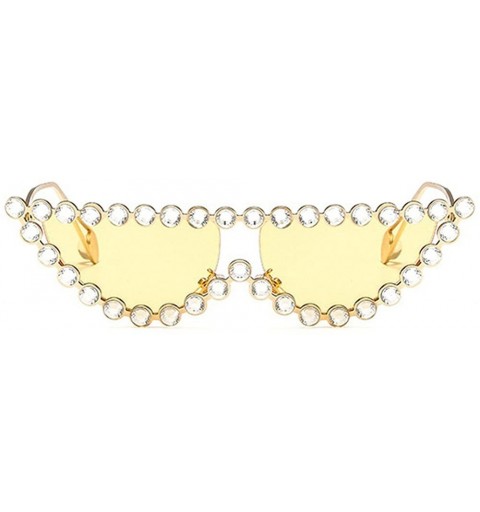 Cat Eye New fashion metal diamond luxury cat unisex sunglasses - Yellow - CV18H50TUL0 $10.78