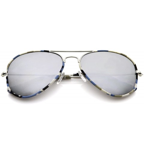 Aviator Camouflage Print Fabric Teardrop Shape Lens Aviator Sunglasses 60mm - Silver-blue-camo / Silver Mirror - C012J3473L9 ...