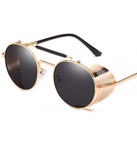 Aviator Steampunk Retro Round Sunglasses Metal Frame Men Women Black Red C7 Silver Blue - C3 Gungray Black - CG18YZWDGD8 $12.63