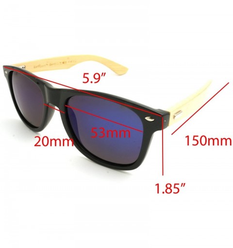 Wayfarer NEW Real Tree Bamboo wood Temples Sunglasses - Shiny Black Light Wood Temple / Blue Mirror Lens - CU184OSOCCT $27.86