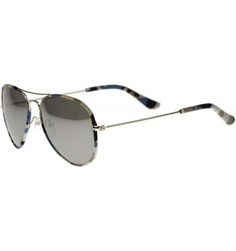 Aviator Camouflage Print Fabric Teardrop Shape Lens Aviator Sunglasses 60mm - Silver-blue-camo / Silver Mirror - C012J3473L9 ...