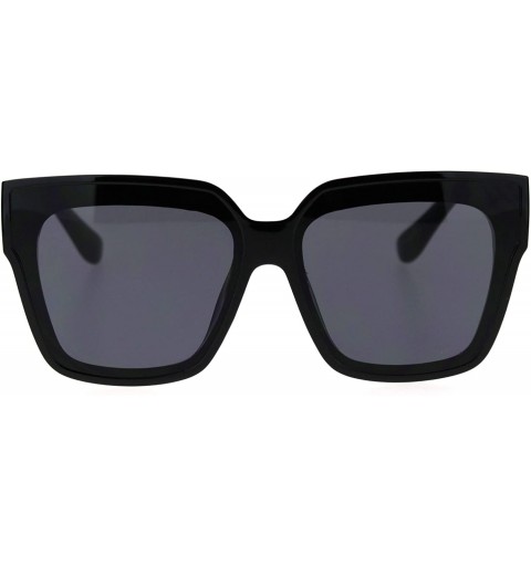 Oversized Womens Recess Panel Lens Thick Horn Rim Boyfriend Hipster Sunglasses - All Black - CT18TIYN975 $11.56