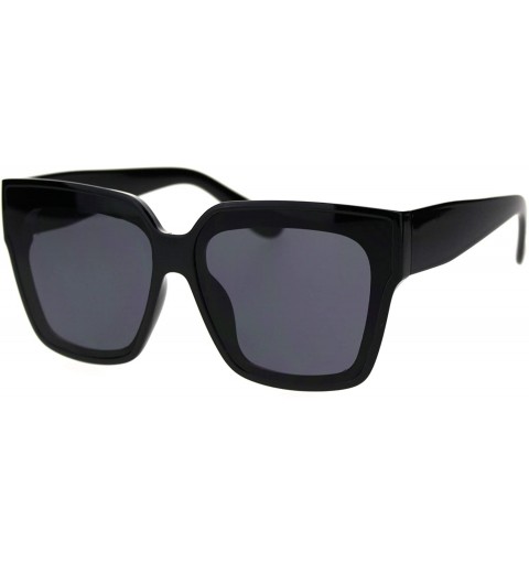 Oversized Womens Recess Panel Lens Thick Horn Rim Boyfriend Hipster Sunglasses - All Black - CT18TIYN975 $11.56