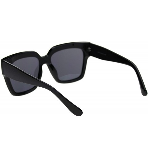 Oversized Womens Recess Panel Lens Thick Horn Rim Boyfriend Hipster Sunglasses - All Black - CT18TIYN975 $11.56