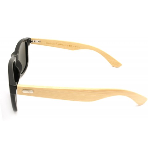 Wayfarer NEW Real Tree Bamboo wood Temples Sunglasses - Shiny Black Light Wood Temple / Blue Mirror Lens - CU184OSOCCT $27.86