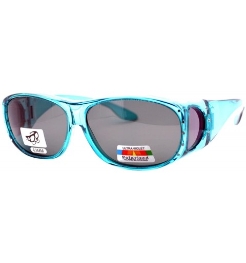 Oval Womens Polarized Fit Over Glasses Rhinestone Sunglasses Oval Rectangular - Teal - CP18803YRUD $24.44