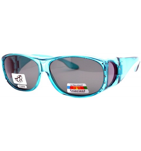 Oval Womens Polarized Fit Over Glasses Rhinestone Sunglasses Oval Rectangular - Teal - CP18803YRUD $13.68