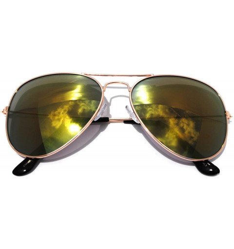 Aviator Classic Aviator Full Mirror Lens Sunglasses Metal Frame Gold Color Men Women - Yellow - CJ11ME3E2NJ $11.02
