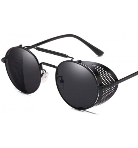 Aviator Steampunk Retro Round Sunglasses Metal Frame Men Women Black Red C7 Silver Blue - C3 Gungray Black - CG18YZWDGD8 $12.63