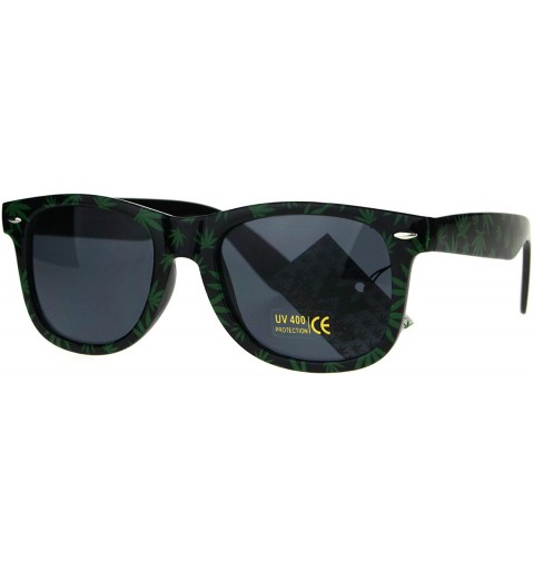 Rectangular Mens Marijuana Leaf Pot Head Stoner Horn Rim Plastic Sunglasses - Black - CM1875OKE7K $8.03