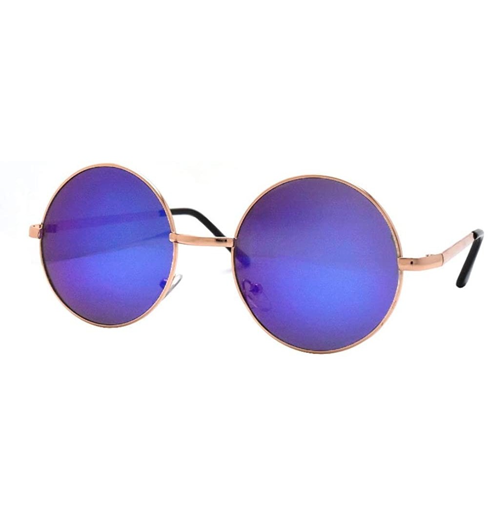 Round John Lennon 60's Vintage Round Hippie Sunglasses P2012 - Gold Blue Mirror - C918Q94N8LE $10.81