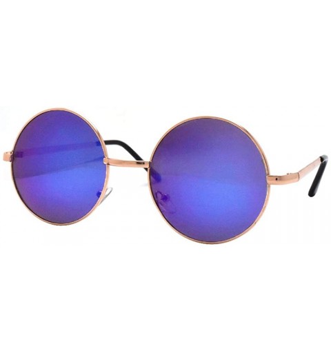 Round John Lennon 60's Vintage Round Hippie Sunglasses P2012 - Gold Blue Mirror - C918Q94N8LE $10.81