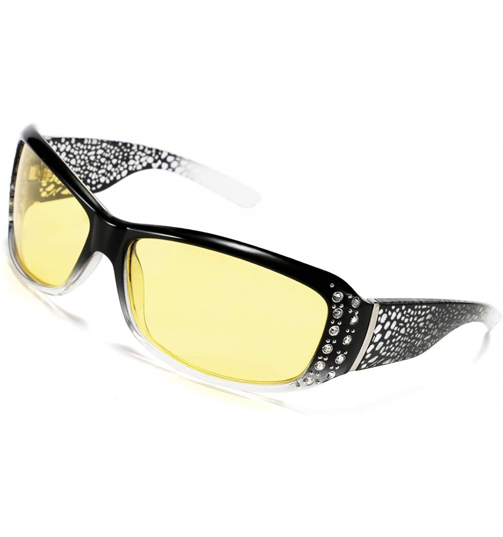 Wrap Women Yellow Sunglasses Wrap Around Anti Glare Driving Night Glasses B2547 - Black-transparent - CX192ZWLKZ5 $39.57