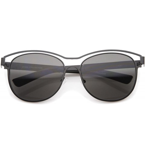 Wayfarer Modern Open Metal Brow Square Lens Horn Rimmed Sunglasses 57mm - Black / Smoke - CO12KCNNPPN $8.18