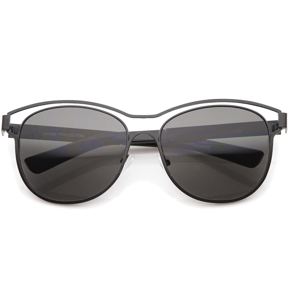 Wayfarer Modern Open Metal Brow Square Lens Horn Rimmed Sunglasses 57mm - Black / Smoke - CO12KCNNPPN $8.18