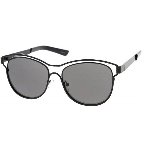Wayfarer Modern Open Metal Brow Square Lens Horn Rimmed Sunglasses 57mm - Black / Smoke - CO12KCNNPPN $8.18