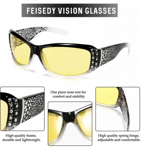 Wrap Women Yellow Sunglasses Wrap Around Anti Glare Driving Night Glasses B2547 - Black-transparent - CX192ZWLKZ5 $19.35