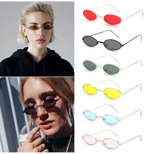 Oval Vintage Oval Sunglasses Small Metal Frame Retro Eyewear Candy Colors Summer Eye Glasses - Gold & Green - CB1999C0YKR $11.62