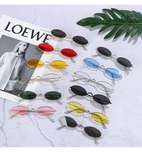 Oval Vintage Oval Sunglasses Small Metal Frame Retro Eyewear Candy Colors Summer Eye Glasses - Gold & Green - CB1999C0YKR $11.62