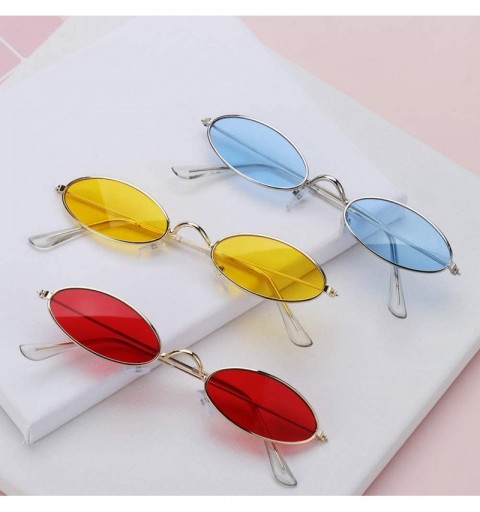 Oval Vintage Oval Sunglasses Small Metal Frame Retro Eyewear Candy Colors Summer Eye Glasses - Gold & Green - CB1999C0YKR $11.62