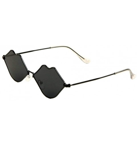 Aviator Women's Kiss Sexy Lips Slim Metal Wire Frame Aviator Sunglasses - Black Frame - CS18UOT4CXM $10.99