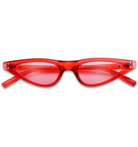 Oval Vinatge Small Narrow Oval Clout Goggle Cat Eye Sunglasses Fashion Rivet Retro Shades - Red Frame - Pink - C518D8Z4HN7 $2...