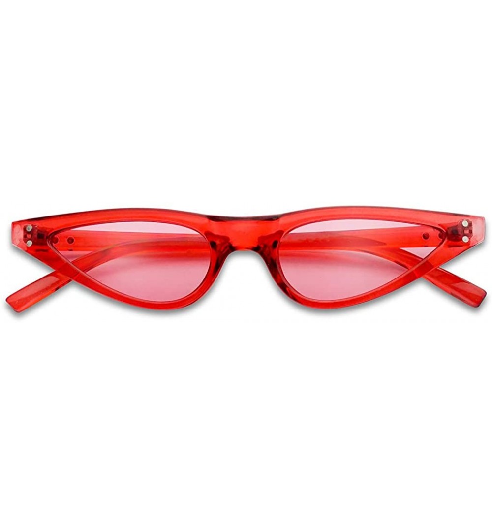 Oval Vinatge Small Narrow Oval Clout Goggle Cat Eye Sunglasses Fashion Rivet Retro Shades - Red Frame - Pink - C518D8Z4HN7 $1...