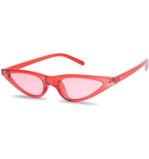 Oval Vinatge Small Narrow Oval Clout Goggle Cat Eye Sunglasses Fashion Rivet Retro Shades - Red Frame - Pink - C518D8Z4HN7 $1...
