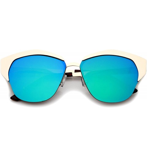 Semi-rimless Women's Semi-Rimless Color Mirror Flat Lens Cat Eye Sunglasses 58mm - Gold / Green Mirror - CP12KCNQ041 $13.57