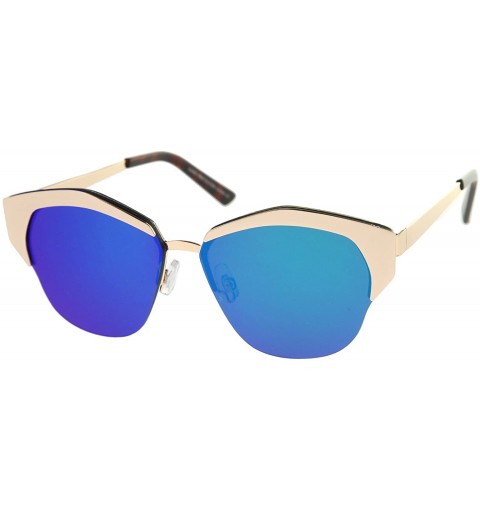 Semi-rimless Women's Semi-Rimless Color Mirror Flat Lens Cat Eye Sunglasses 58mm - Gold / Green Mirror - CP12KCNQ041 $13.57