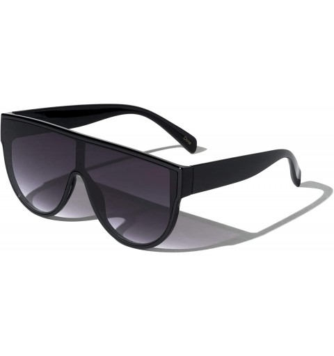 Shield Flat Top One Piece Shield Lens Round Bottom Sunglasses - Smoke - CV190U9AG95 $16.99