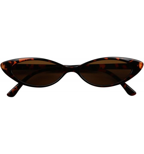 Oval Slim Small Cateye 90's Hype Fashion MOD Narrow Oval Pointy Clout Thin Sunglasses - Tortoise Frame W/ Black Lens - CD18K7...