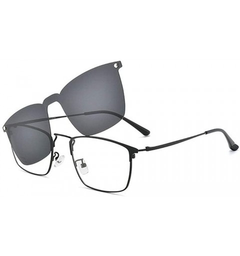 Square One-piece Clip On Sunglasses Frame Metal Full Frame Retro Polarized Sets Of Mirror Glasses - Black - CN18XICYQ7Q $15.73