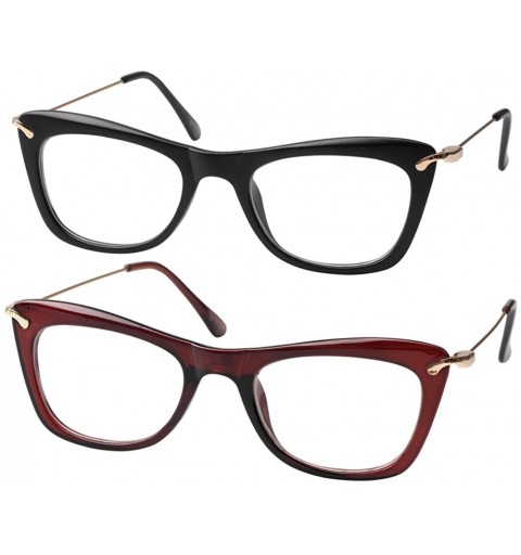 Cat Eye Womens Fashion Designer Cat Eye Eyeglasses Frames with Metal Arms - 2 Pairs / Black + Tea - CJ18G8O95HZ $12.82