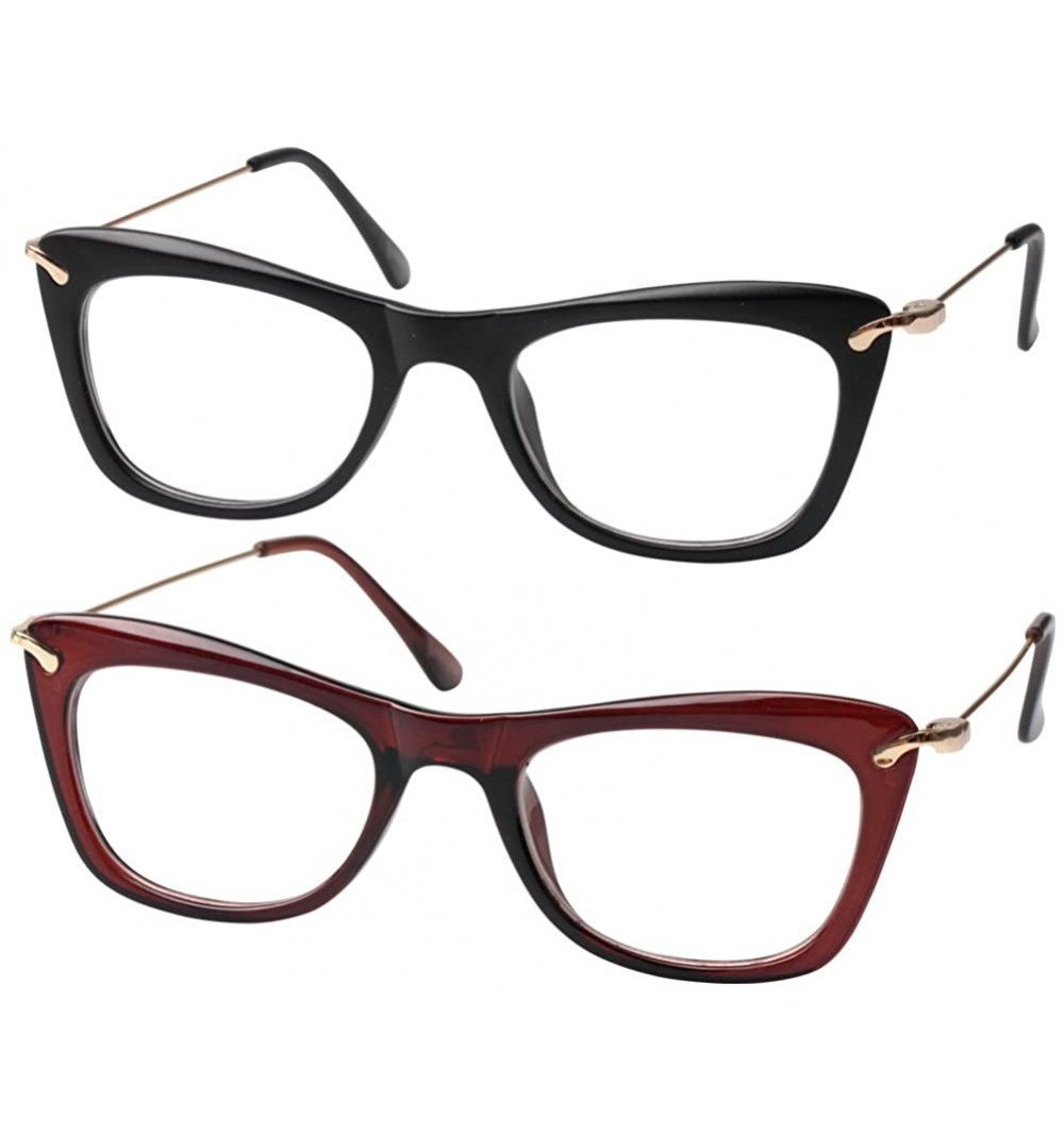 Cat Eye Womens Fashion Designer Cat Eye Eyeglasses Frames with Metal Arms - 2 Pairs / Black + Tea - CJ18G8O95HZ $12.82