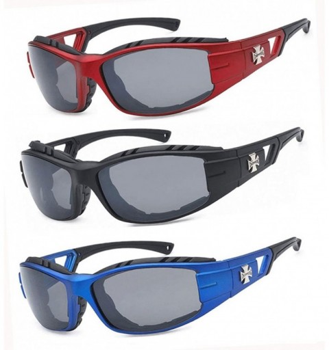Sport 3 Pairs Padded Foam Wind Resistant Riding Sunglasses - Red/Black/Blue - CH12O4CNFFL $38.01