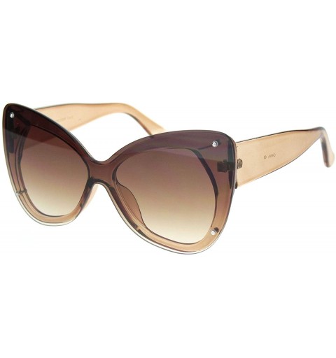 Oversized Womens Exposed Edge Shield Butterfly Plastic Sunglasses - Trans Beige Gradient Brown - CP18MGR7D2G $13.79