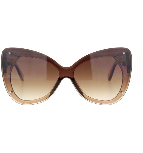 Oversized Womens Exposed Edge Shield Butterfly Plastic Sunglasses - Trans Beige Gradient Brown - CP18MGR7D2G $13.79