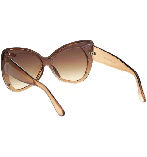 Oversized Womens Exposed Edge Shield Butterfly Plastic Sunglasses - Trans Beige Gradient Brown - CP18MGR7D2G $13.79