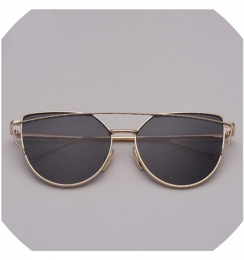 Cat Eye Designer Cat eye Sunglasses Women Vintage Metal Reflective Glasses For Women - Gold Grey - CL18W8Y8WZO $14.09