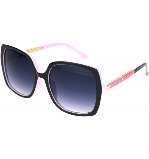 Butterfly Womens Glitter Trim Arm Rectangular Butterfly Sunglasses - Black Pink Smoke - CH18OQTWE84 $15.15