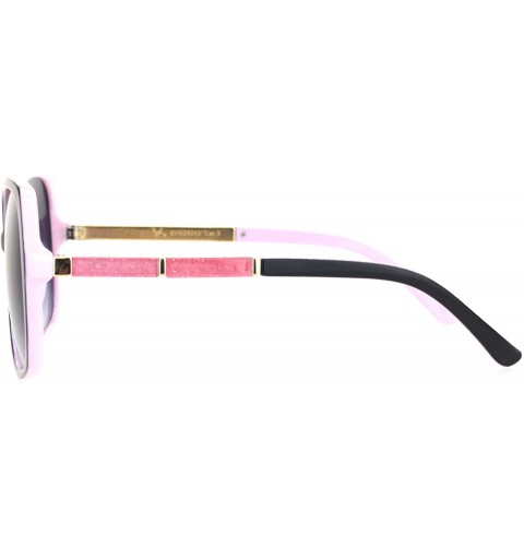 Butterfly Womens Glitter Trim Arm Rectangular Butterfly Sunglasses - Black Pink Smoke - CH18OQTWE84 $15.15