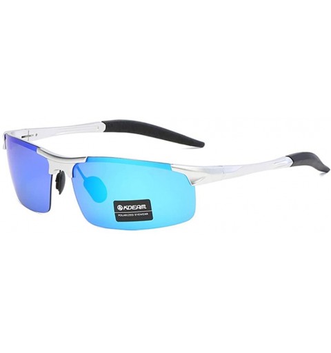 Sport Aluminum Magnesium Metal Glasses High Definition Polarizing Driver's Sunglasses for Outdoor Sports - Silver/Blue - CG18...