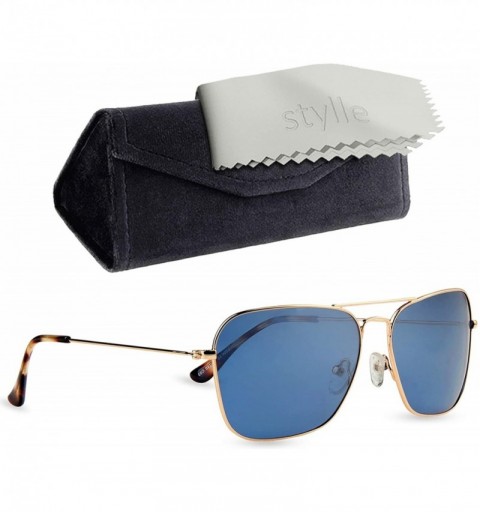 Aviator Polarized Frame Aviator Sunglasses for Men Women Shades Unisex Sun Glasses with Case - Gold Frame With Blue Lens - CD...